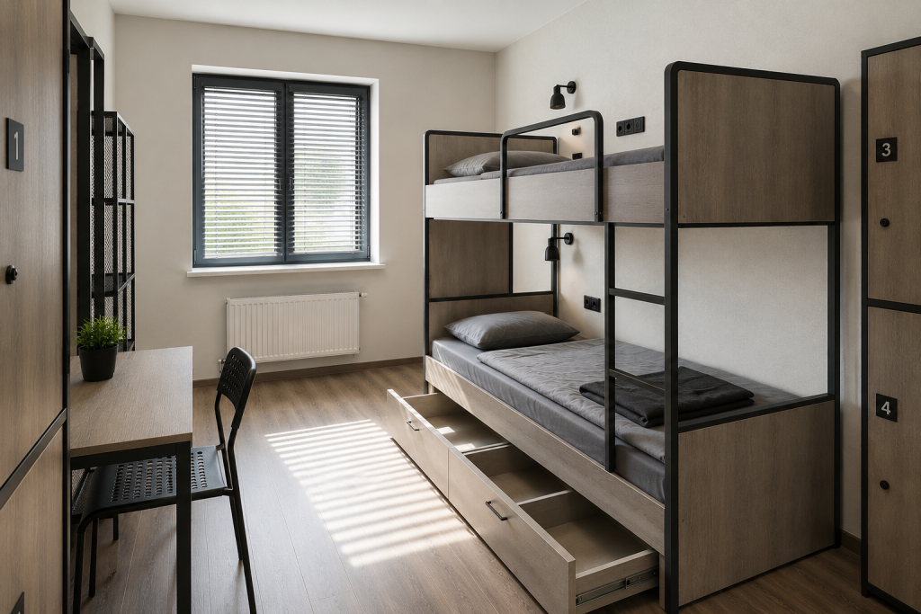 metal bunk beds for hostels, durable hostel beds,